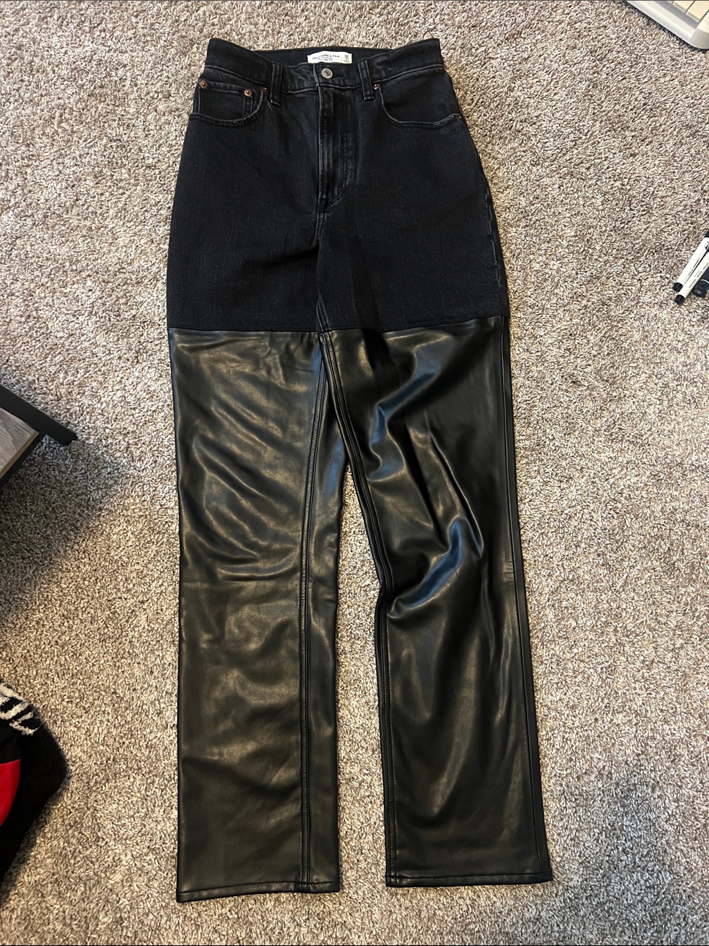 Abercrombie & Fitch Black Two-Material Straight-Leg Jeans